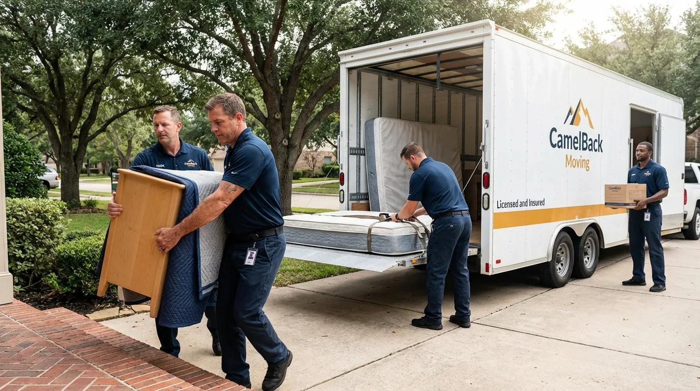 Crew loading residential truck for cross-state move from Hartford, SD